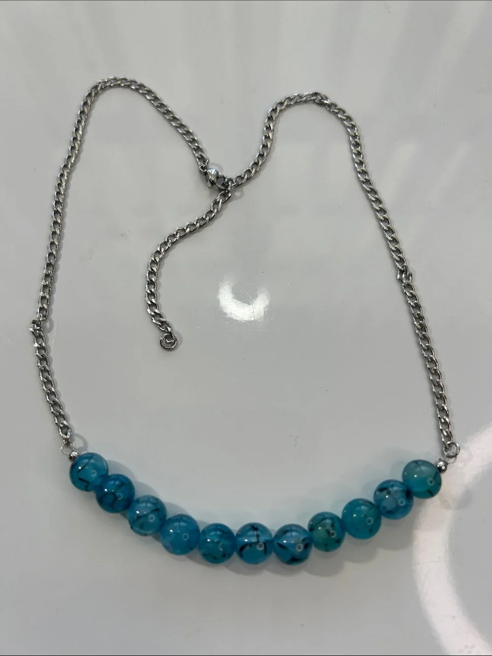 New Artisan Handmade Genuine Blue Dragon Vein Gemstone Stainless Steel Necklace